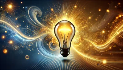 Glowing Light Bulb With Abstract Golden Energy Swirls