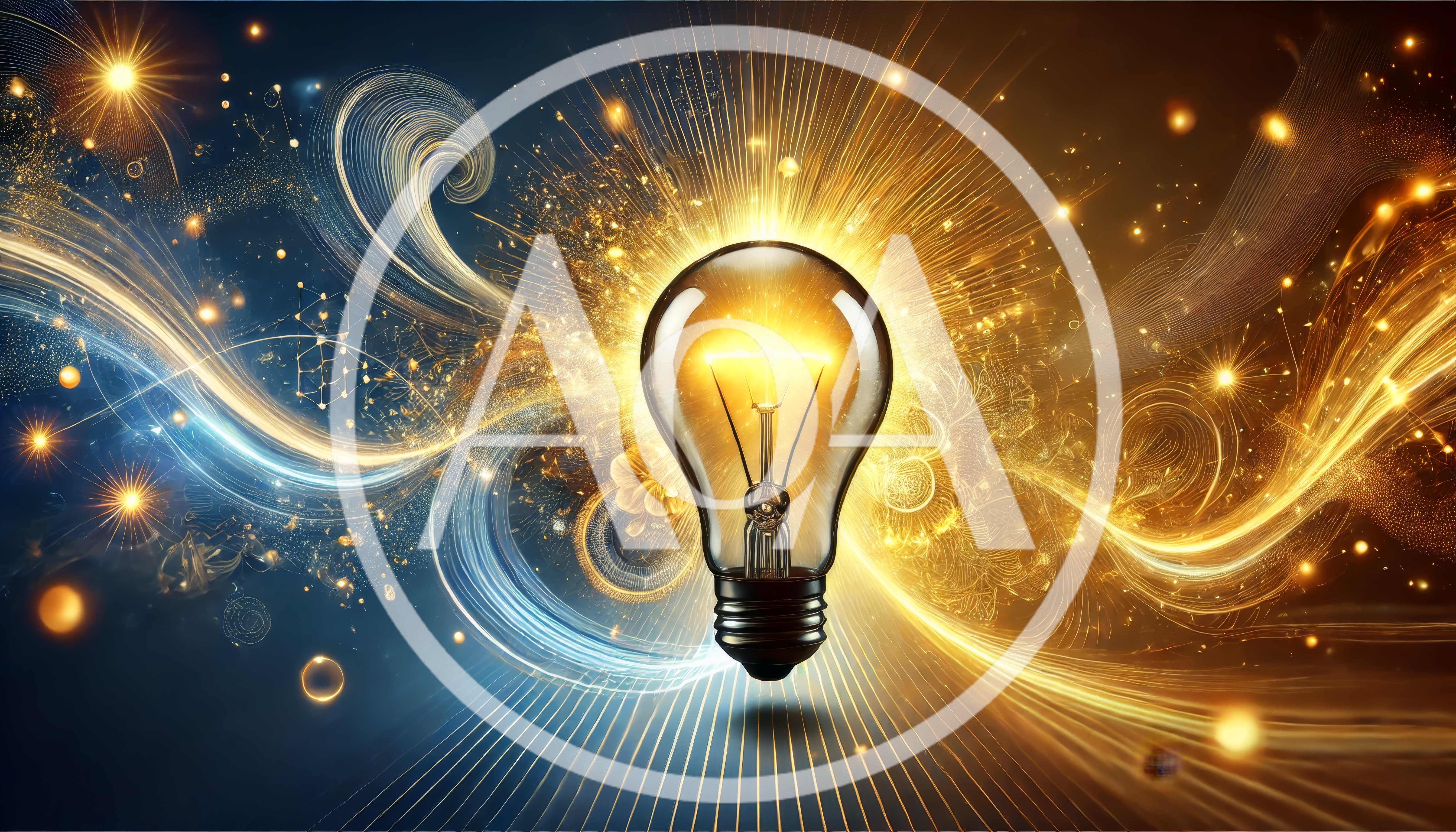 Glowing Light Bulb With Abstract Golden Energy Swirls