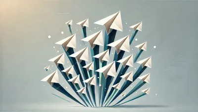 Abstract 3D Paper Airplanes Flying Upward
