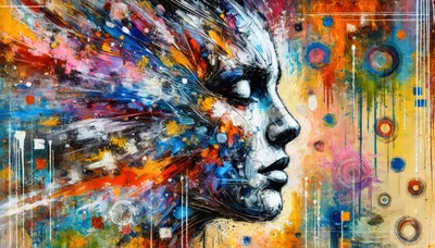 Abstract Human Profile With Vibrant Explosive Color Strokes