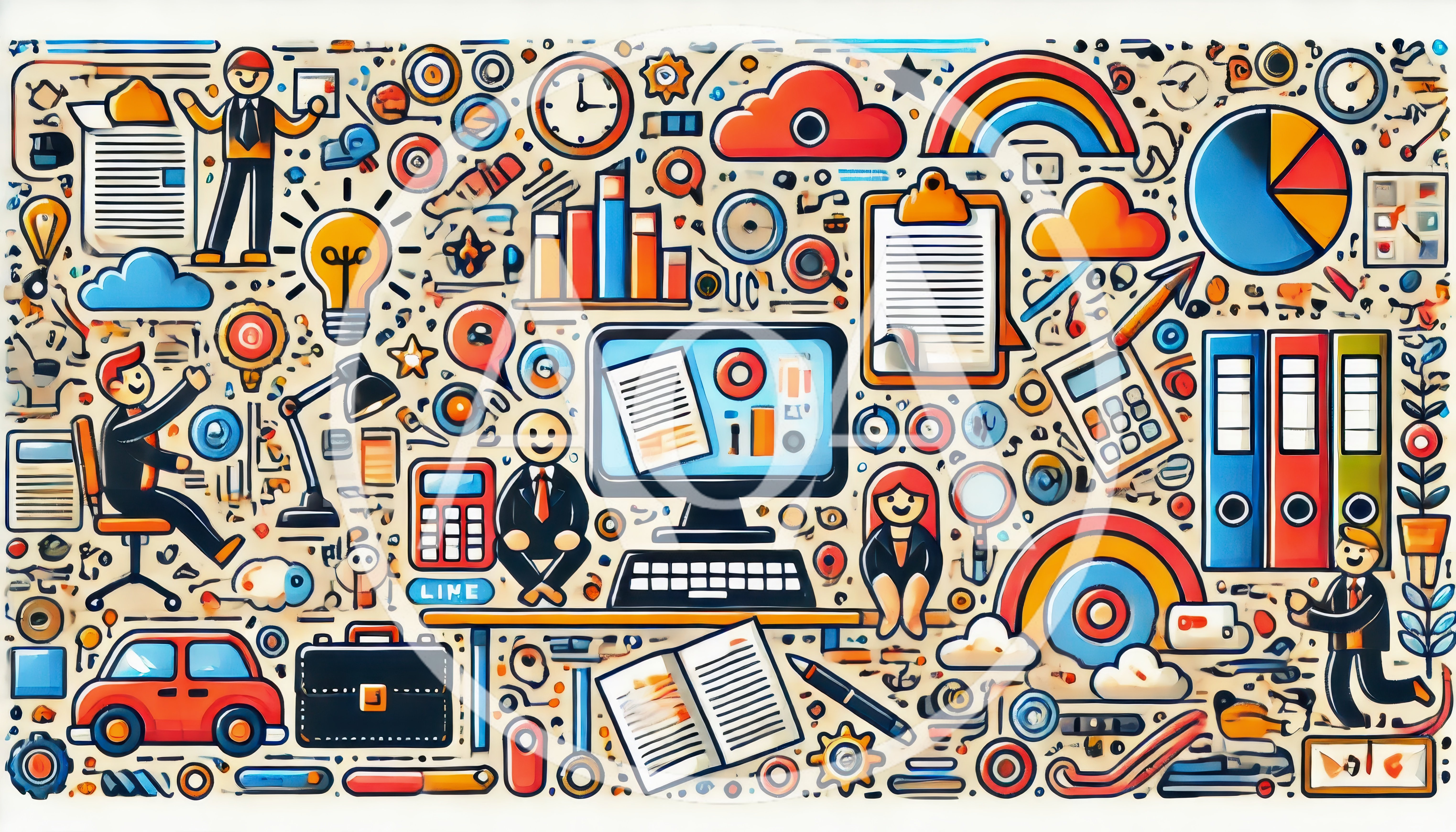 Business Office Doodle Illustration With Icons
