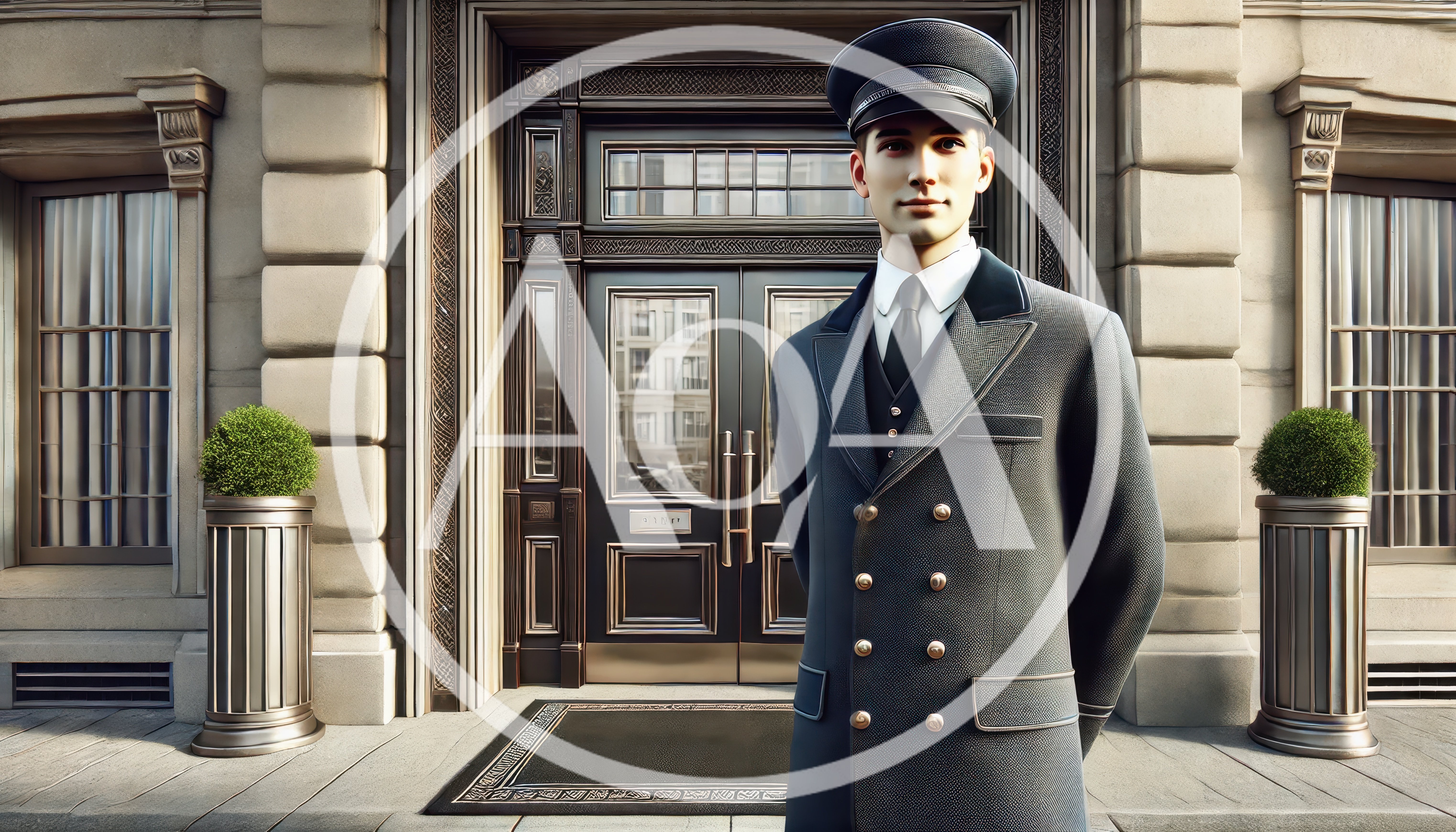 Professional Doorman Standing Outside A Luxury Hotel Entrance