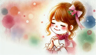 Watercolor Illustration Of A Young Girl Praying