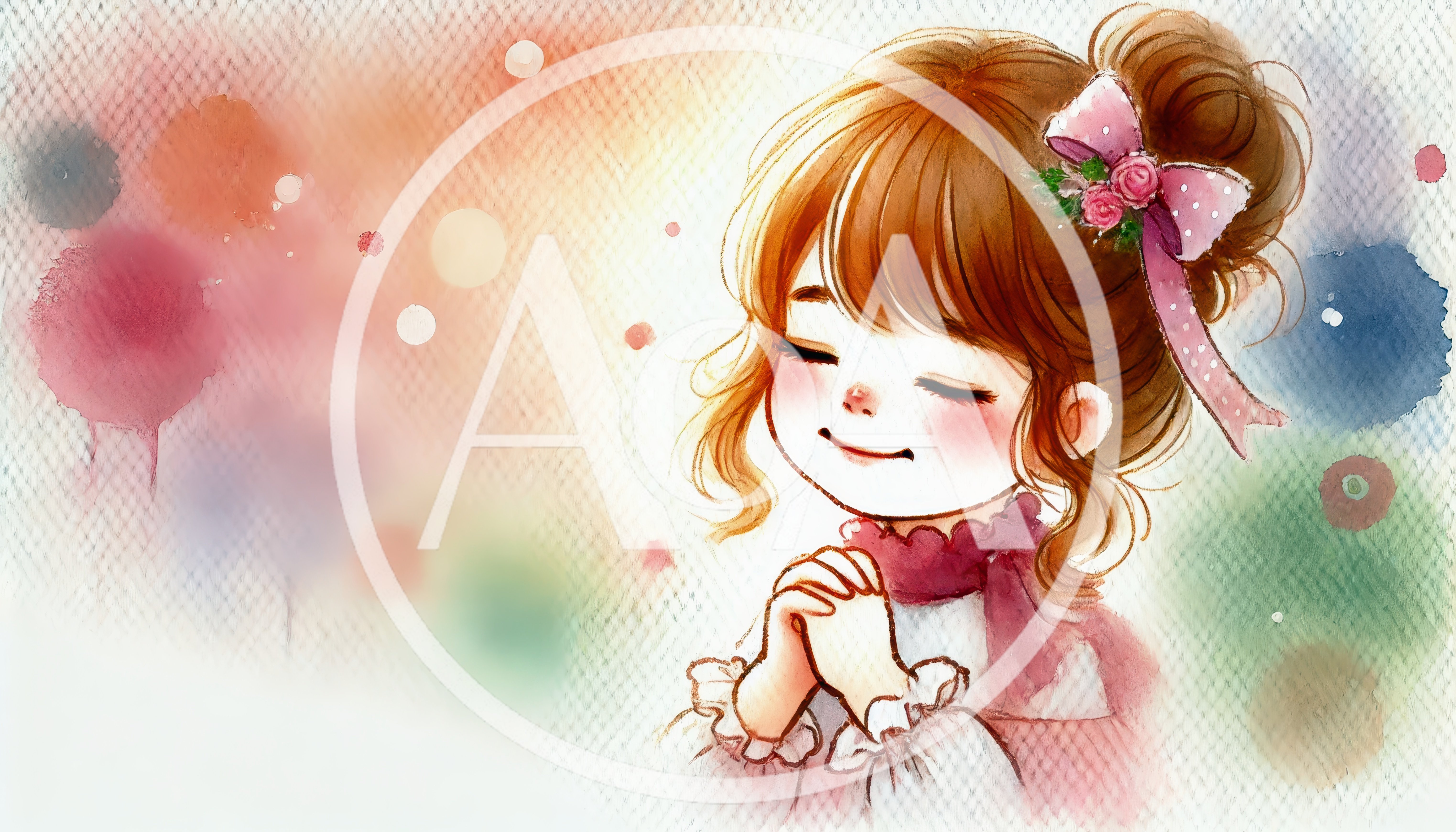 Watercolor Illustration Of A Young Girl Praying