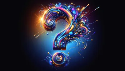 Abstract Neon Question Mark With Swirling Cosmic Energy