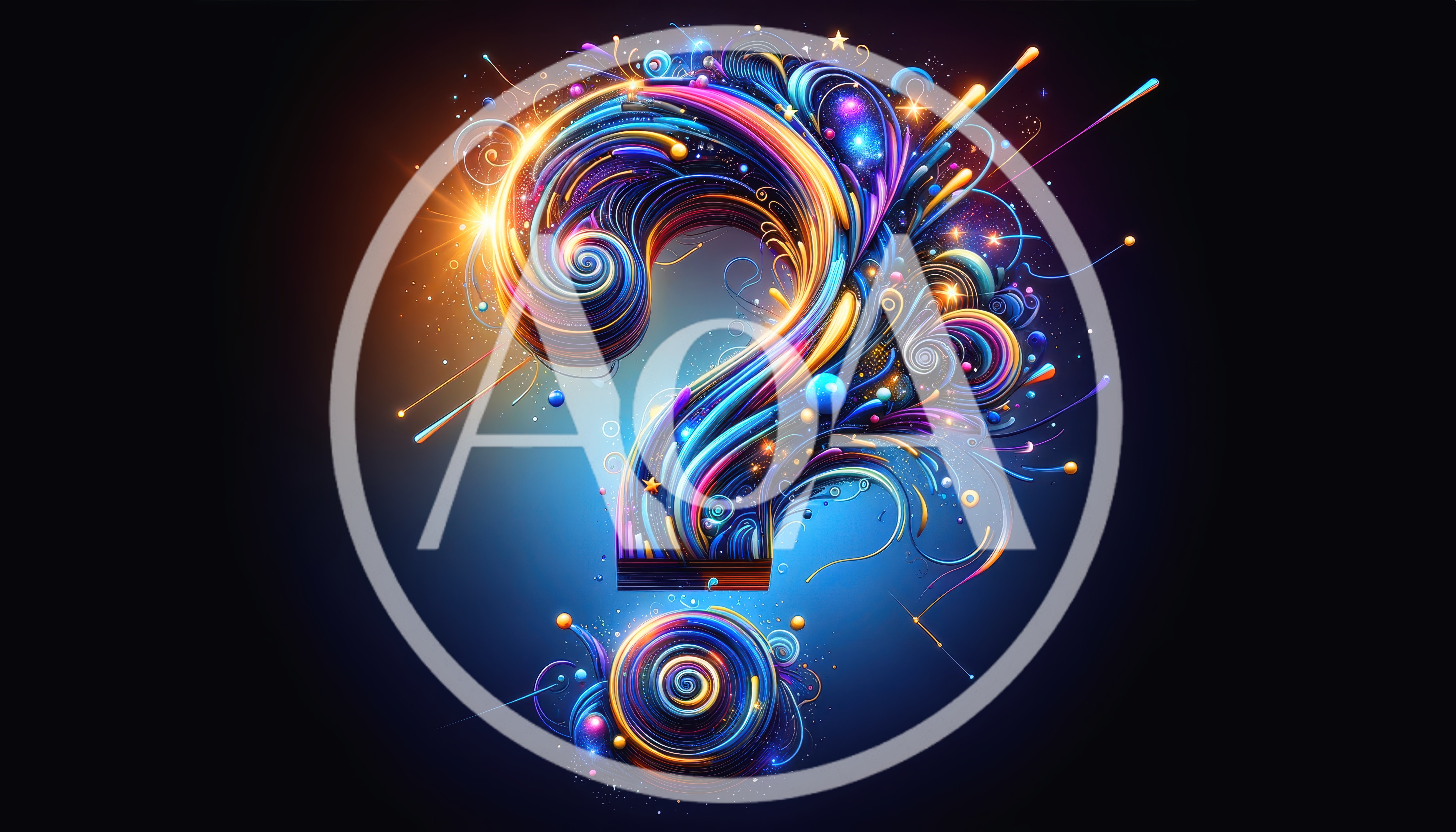 Abstract Neon Question Mark With Swirling Cosmic Energy