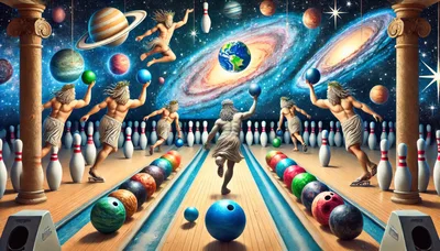 Greek Gods Bowling With Planets In Space