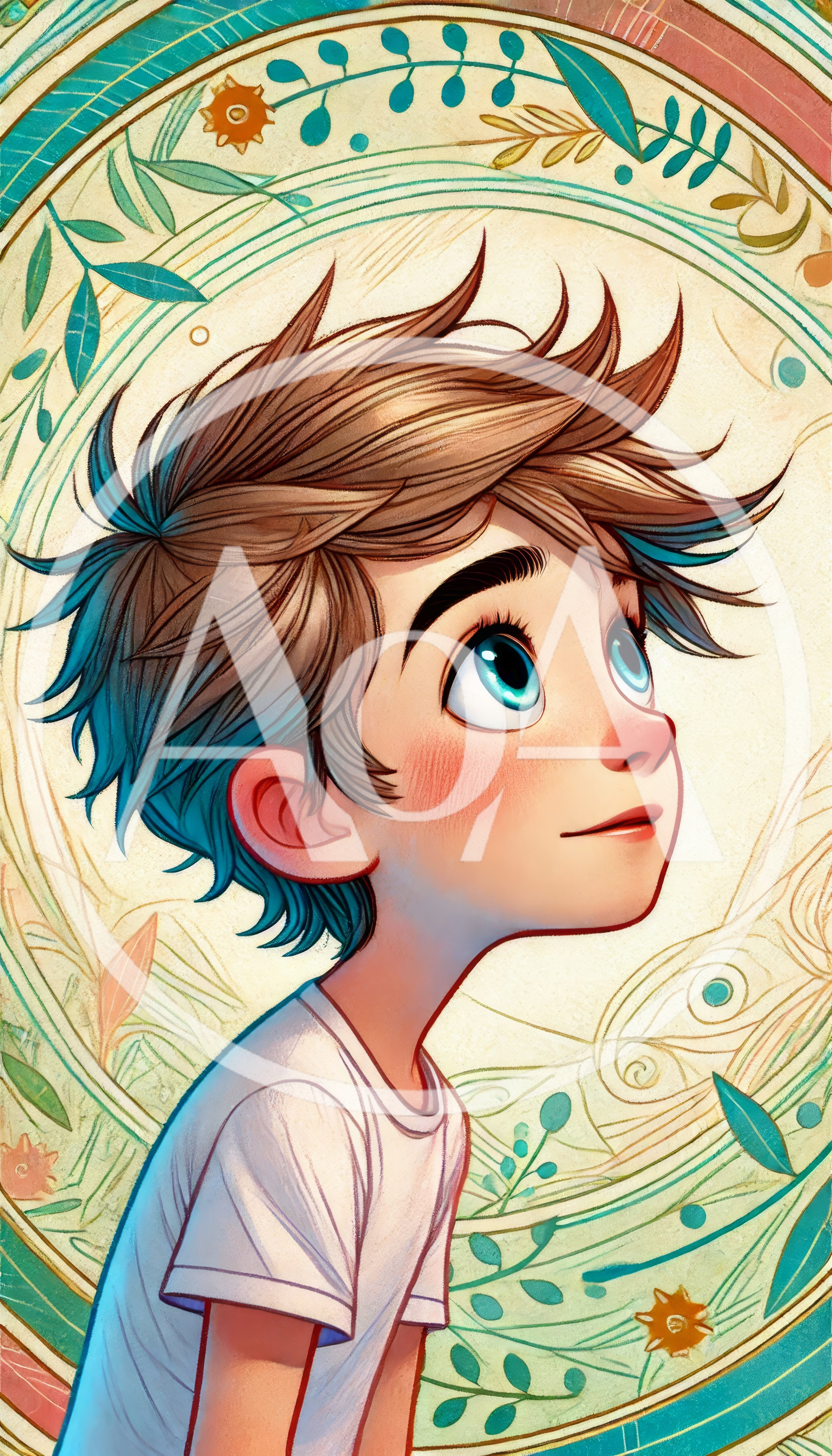 Whimsical Illustration Of A Young Boy Looking Upward