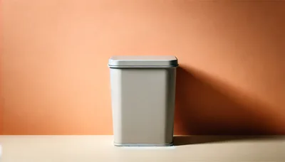 Minimalist White Trash Can Against Peach Wall