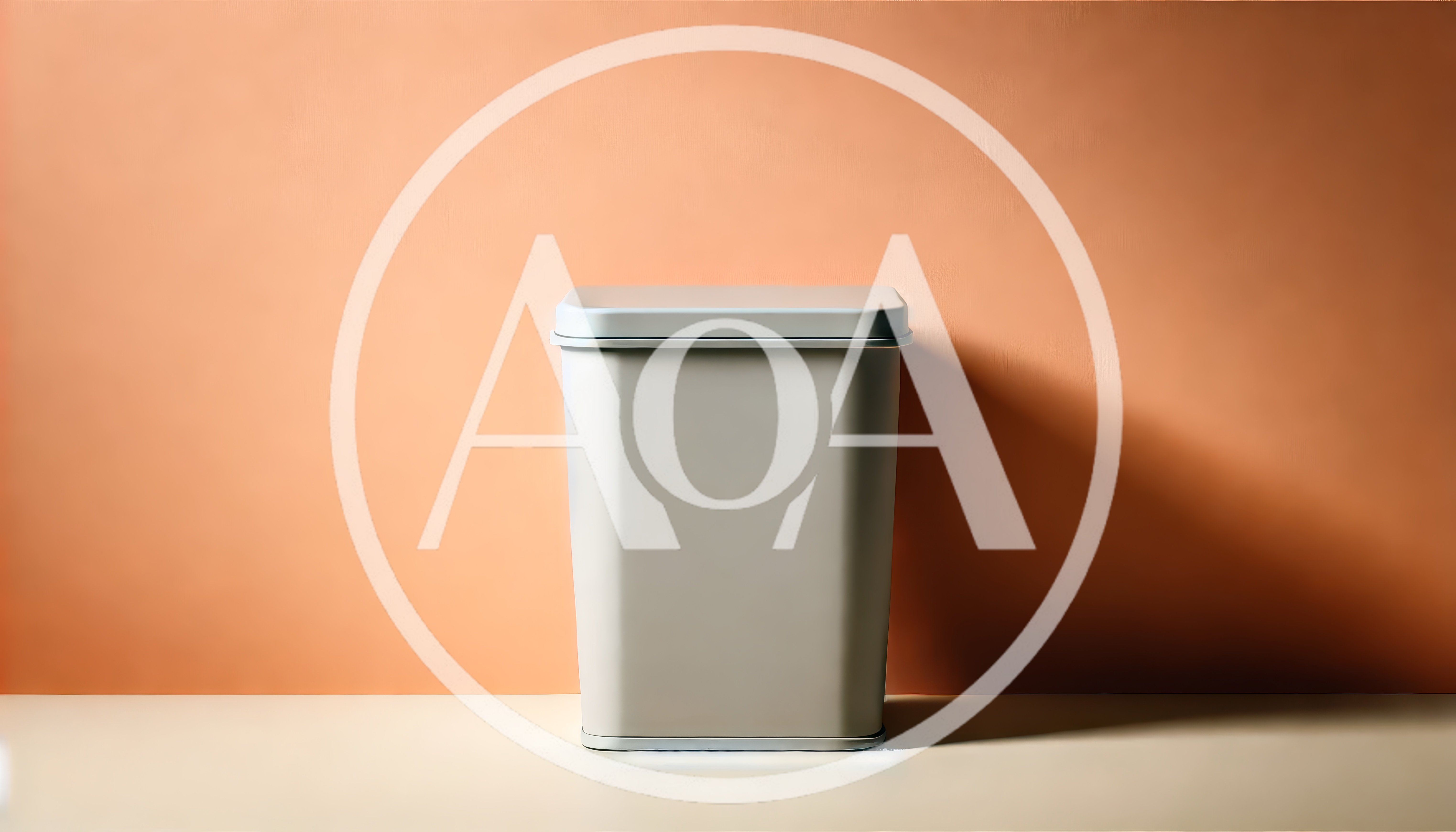 Minimalist White Trash Can Against Peach Wall