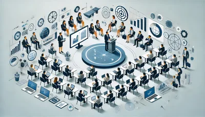 Corporate Seminar Presentation With Audience In Isometric View