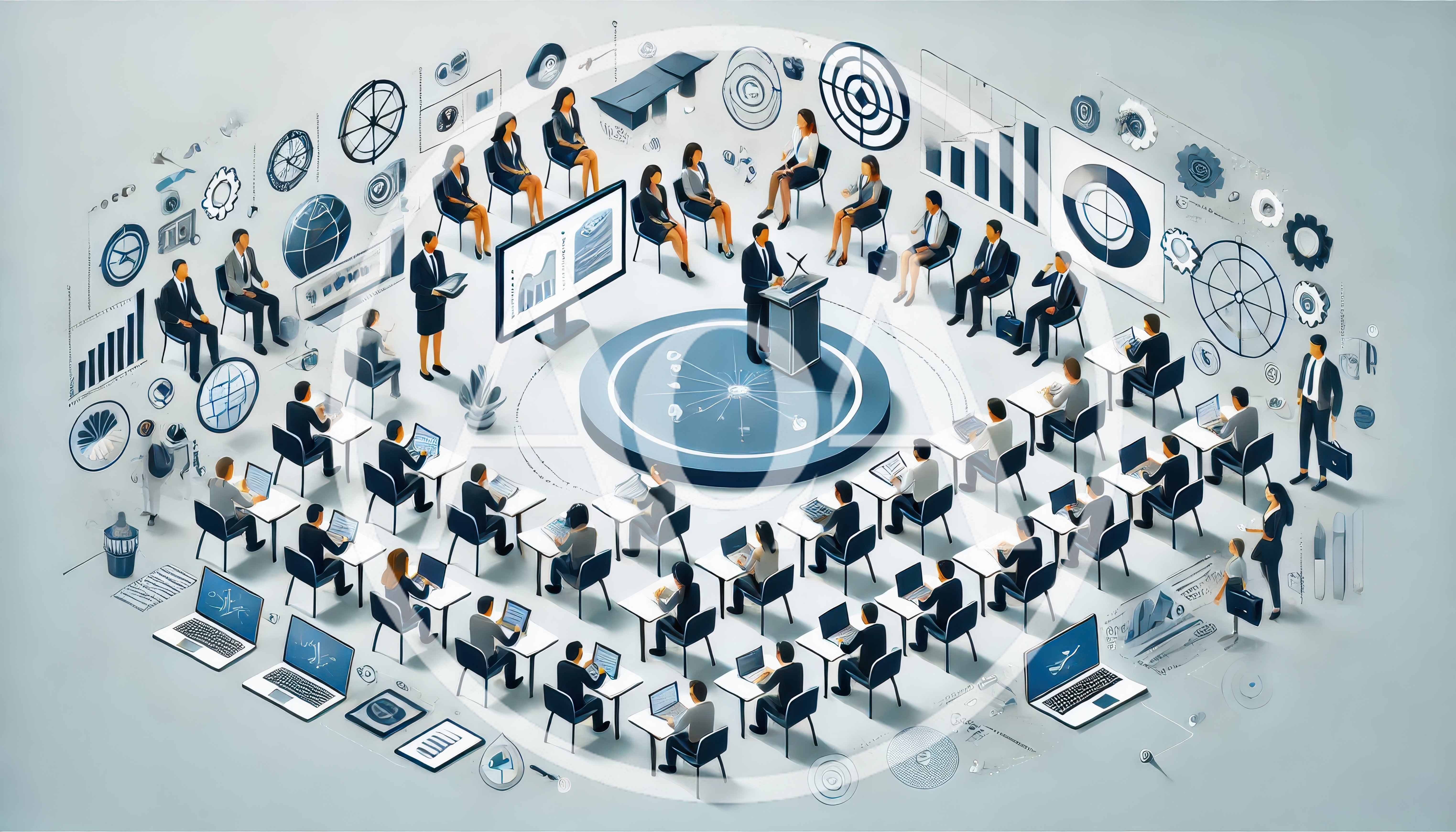 Corporate Seminar Presentation With Audience In Isometric View