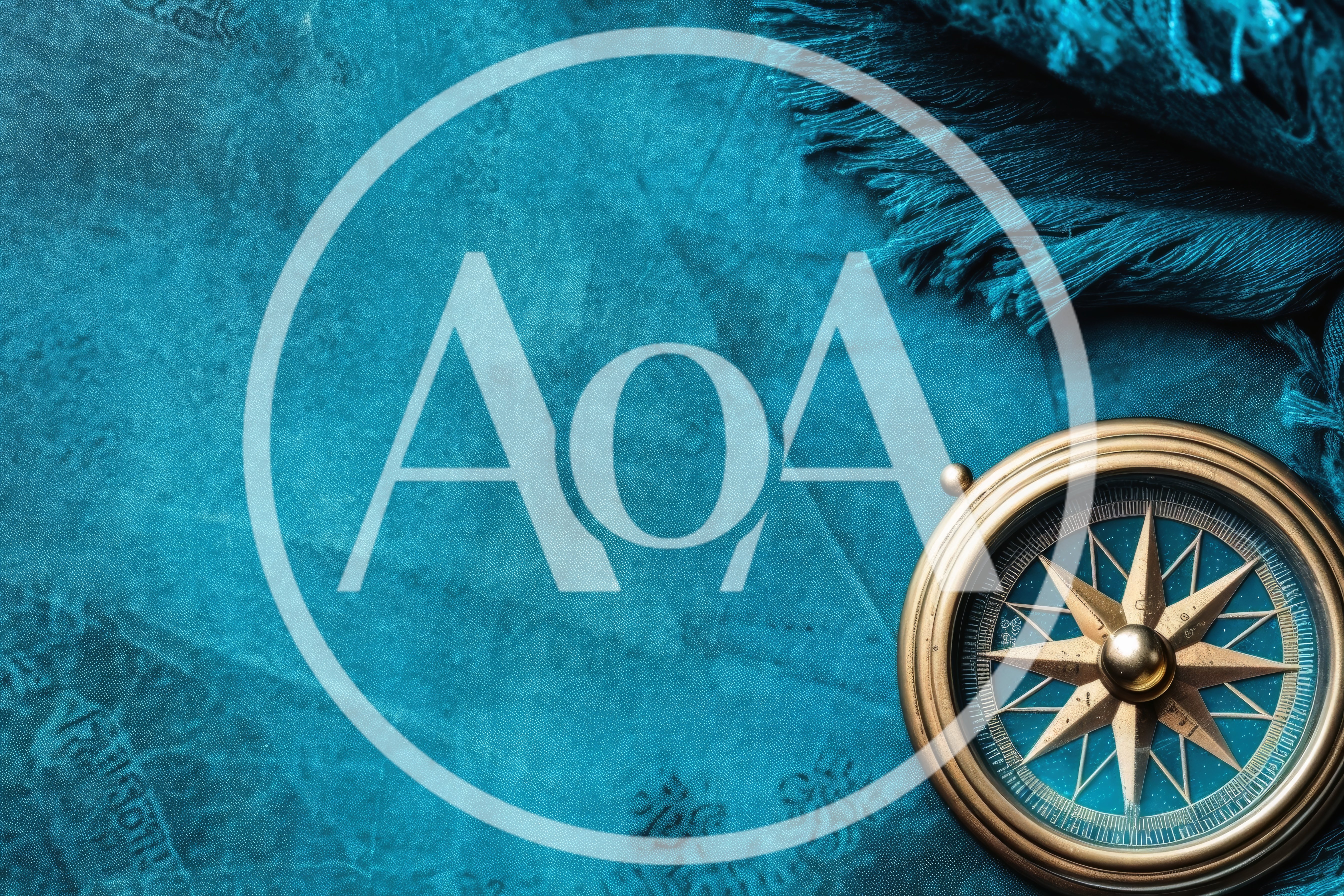 Vintage Brass Compass On Textured Blue Map Background