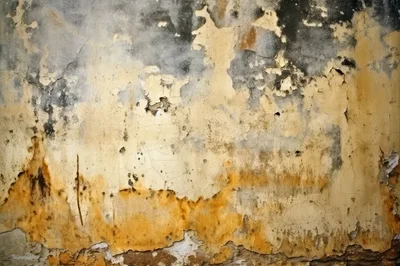 Weathered Wall With Peeling Yellow Paint And Mold