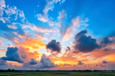 Vibrant Sunset Over A Rural Landscape
