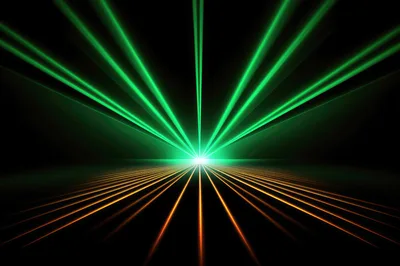 Abstract Green Laser Beams And Orange Light Lines