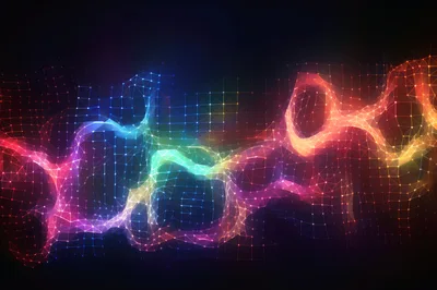 Abstract Digital Mesh Network With Glowing Colorful Waves