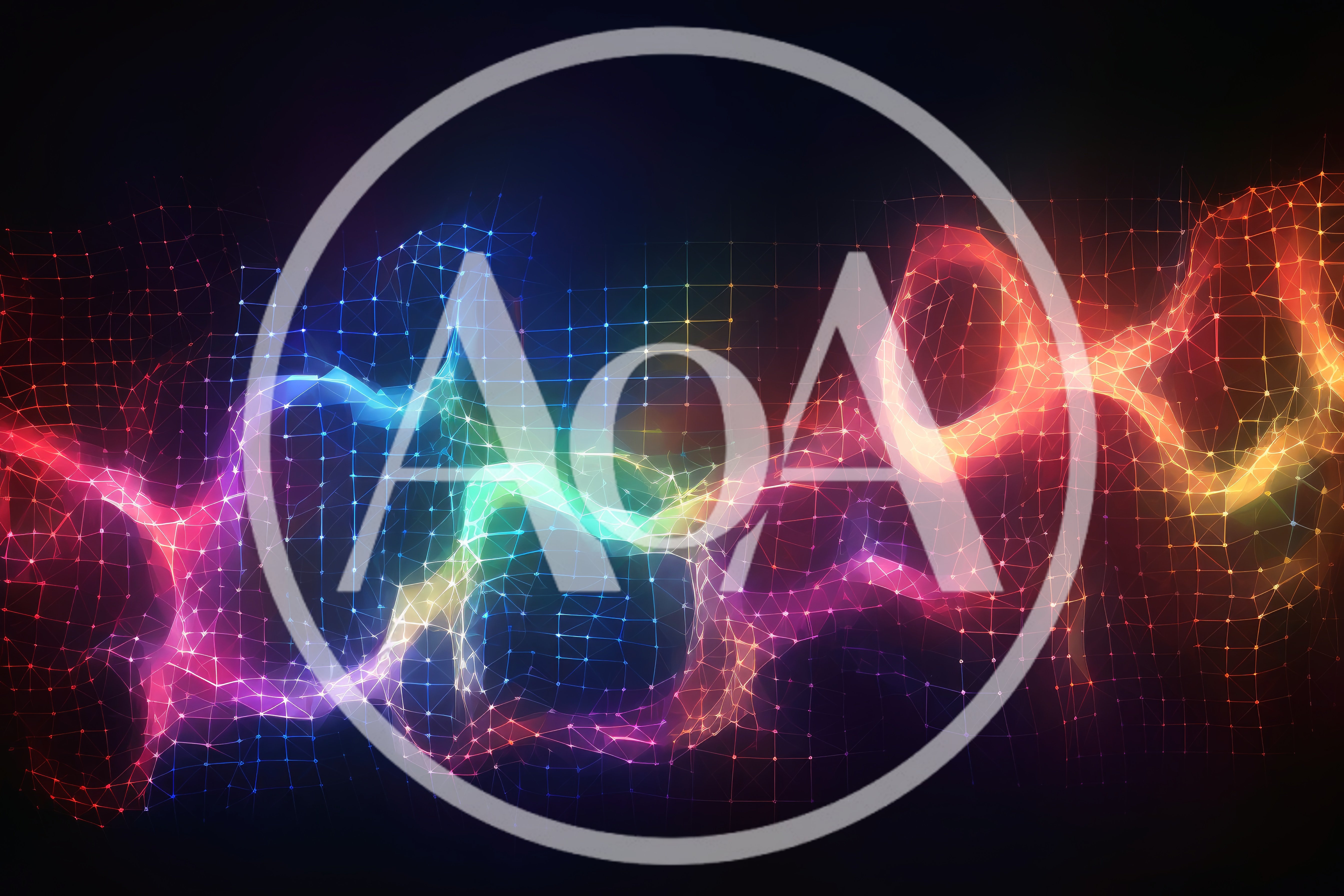 Abstract Digital Mesh Network With Glowing Colorful Waves