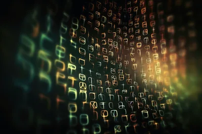 Abstract Digital Data Stream With Glowing Symbols