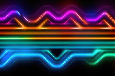 Abstract Neon Light Waves and Horizontal Lines