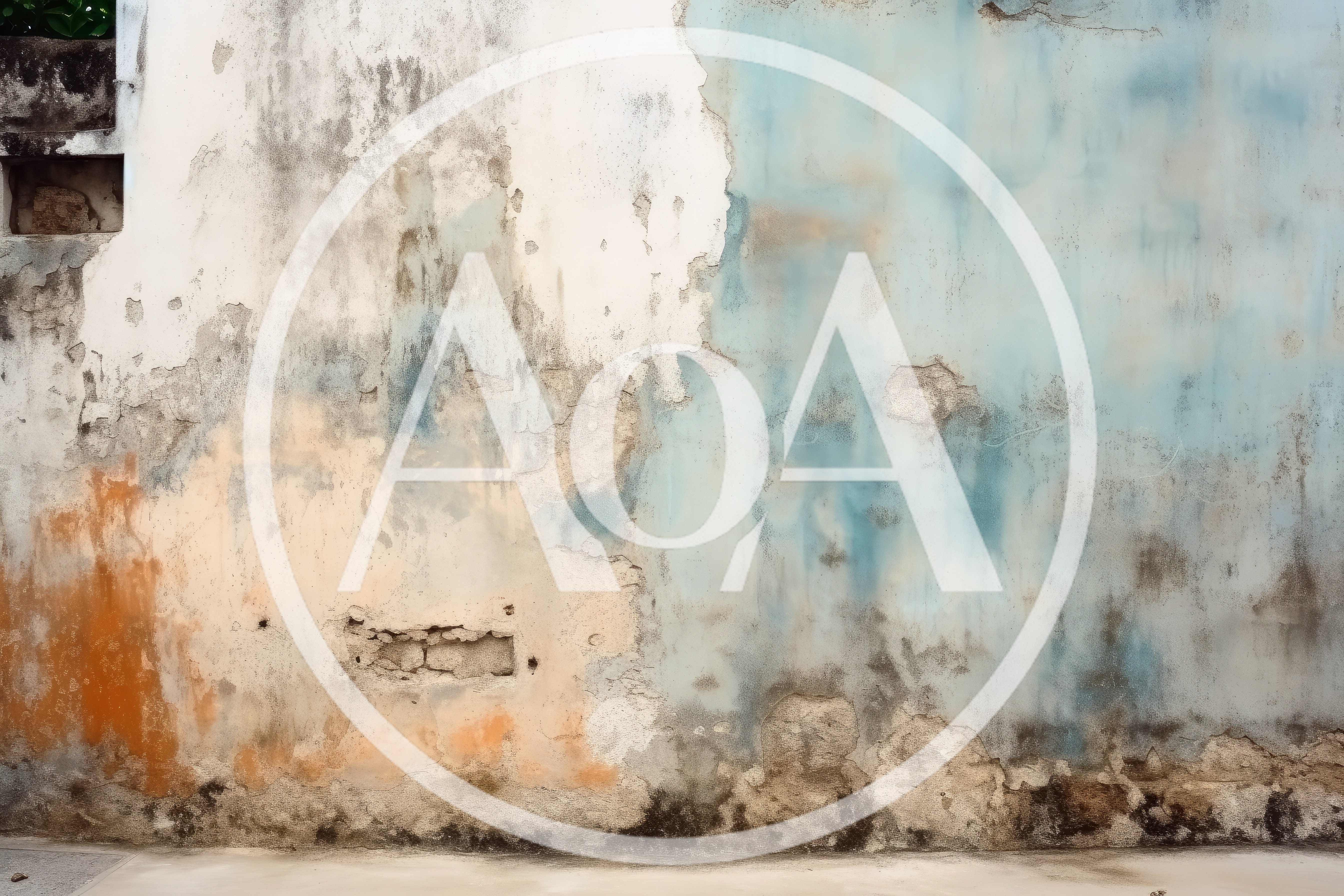 Weathered Concrete Wall With Peeling Blue And Orange Paint