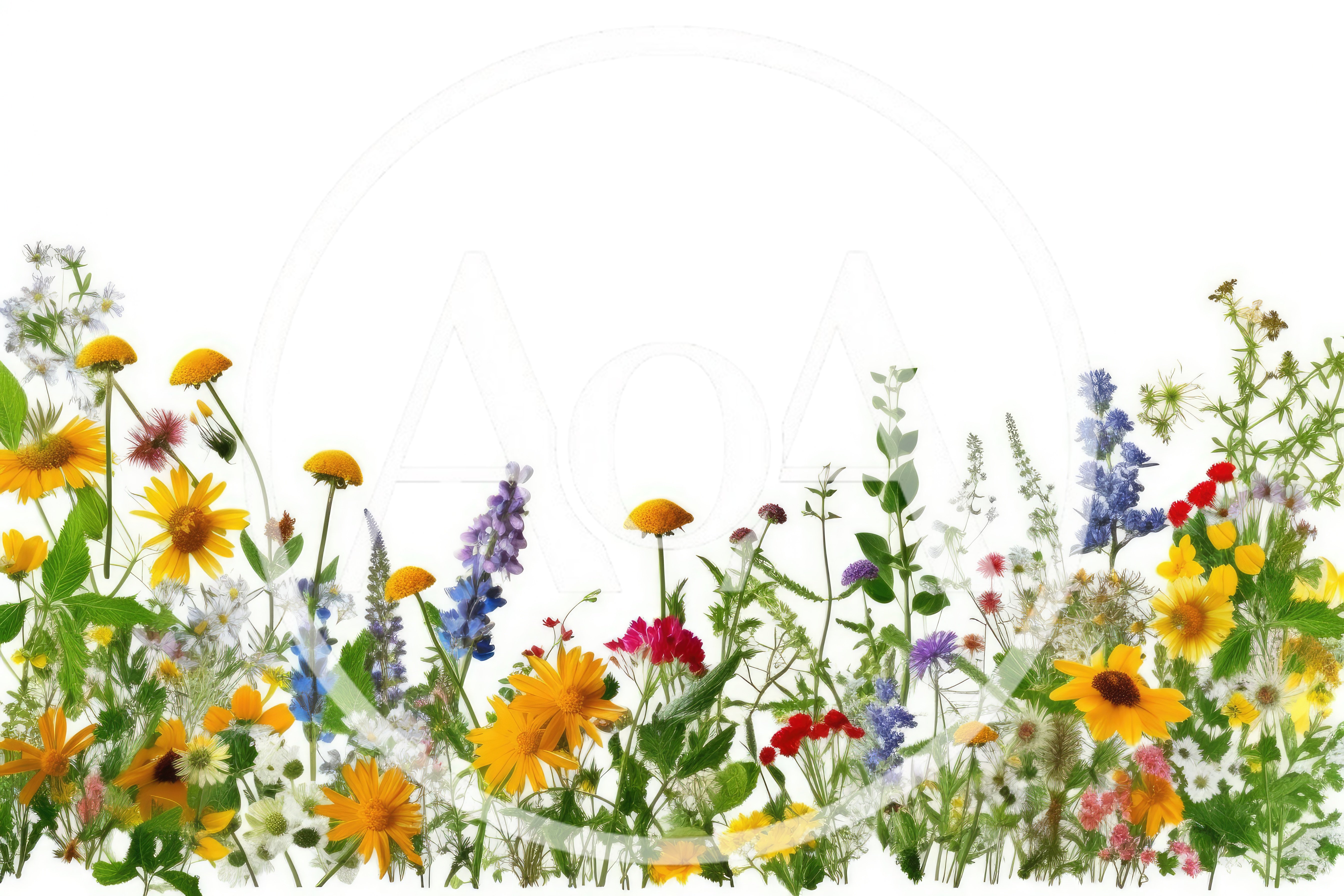 Wildflower Meadow Border Isolated On White Background