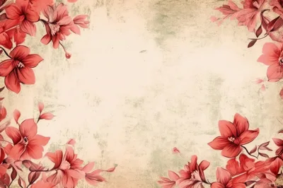 Vintage Floral Frame With Red Flowers On Textured Background
