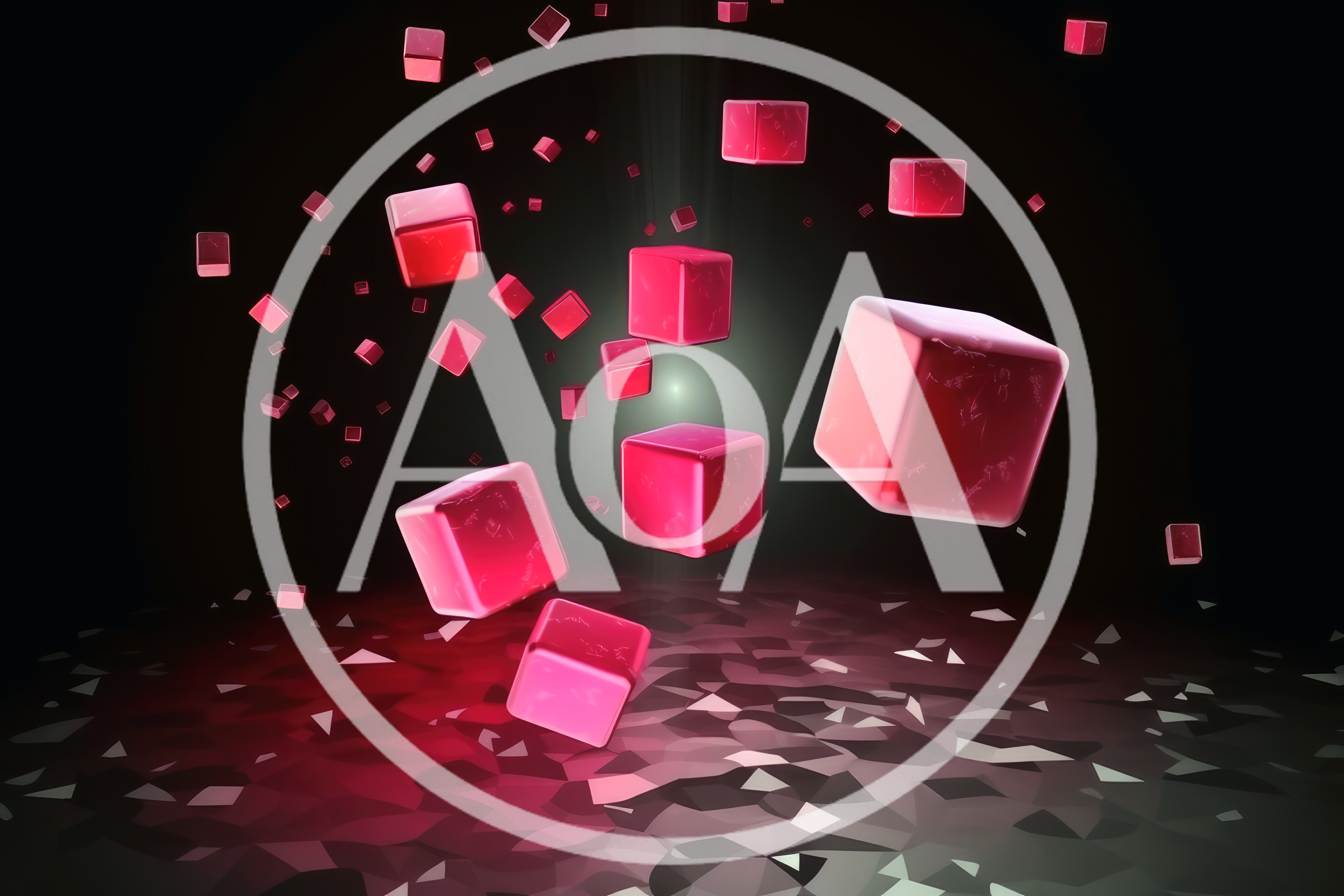 Floating Red Cubes Over Abstract Geometric Surface
