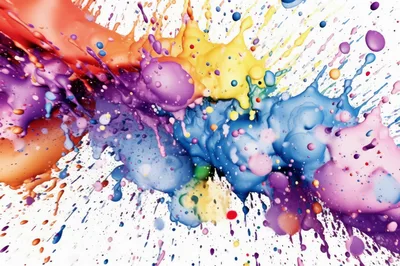 Vibrant Multi-Colored Paint Explosion On White Background