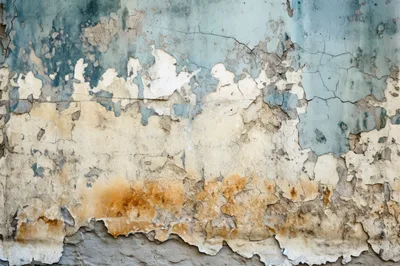 Weathered Wall With Peeling Blue And Beige Paint