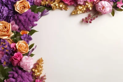 Floral Border Frame With Purple And Gold Flowers