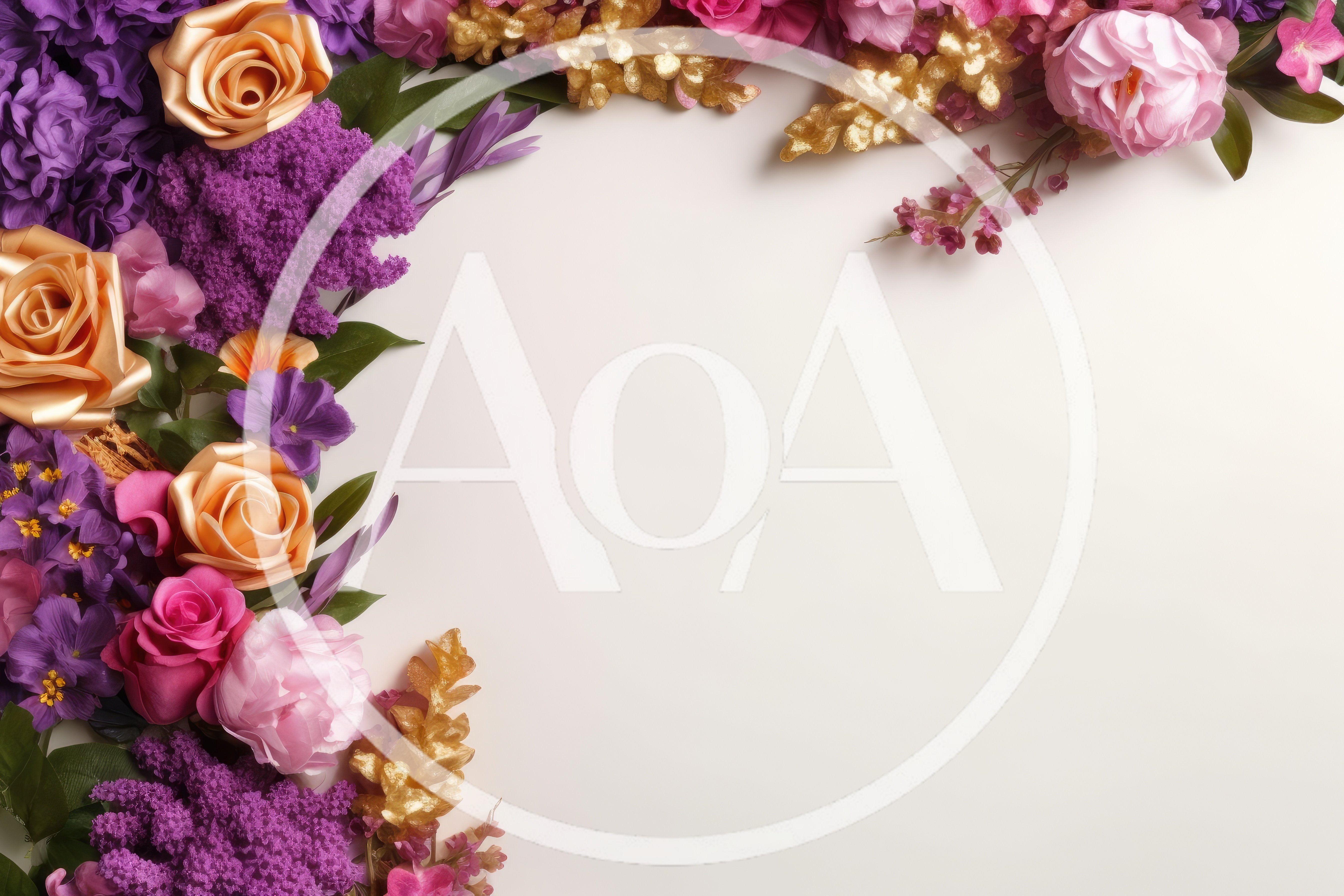 Floral Border Frame With Purple And Gold Flowers