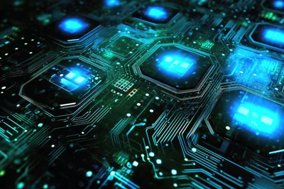 Futuristic Computer Processor Chips On Circuit Board