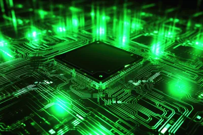 Central Processing Unit On Glowing Green Circuit Board