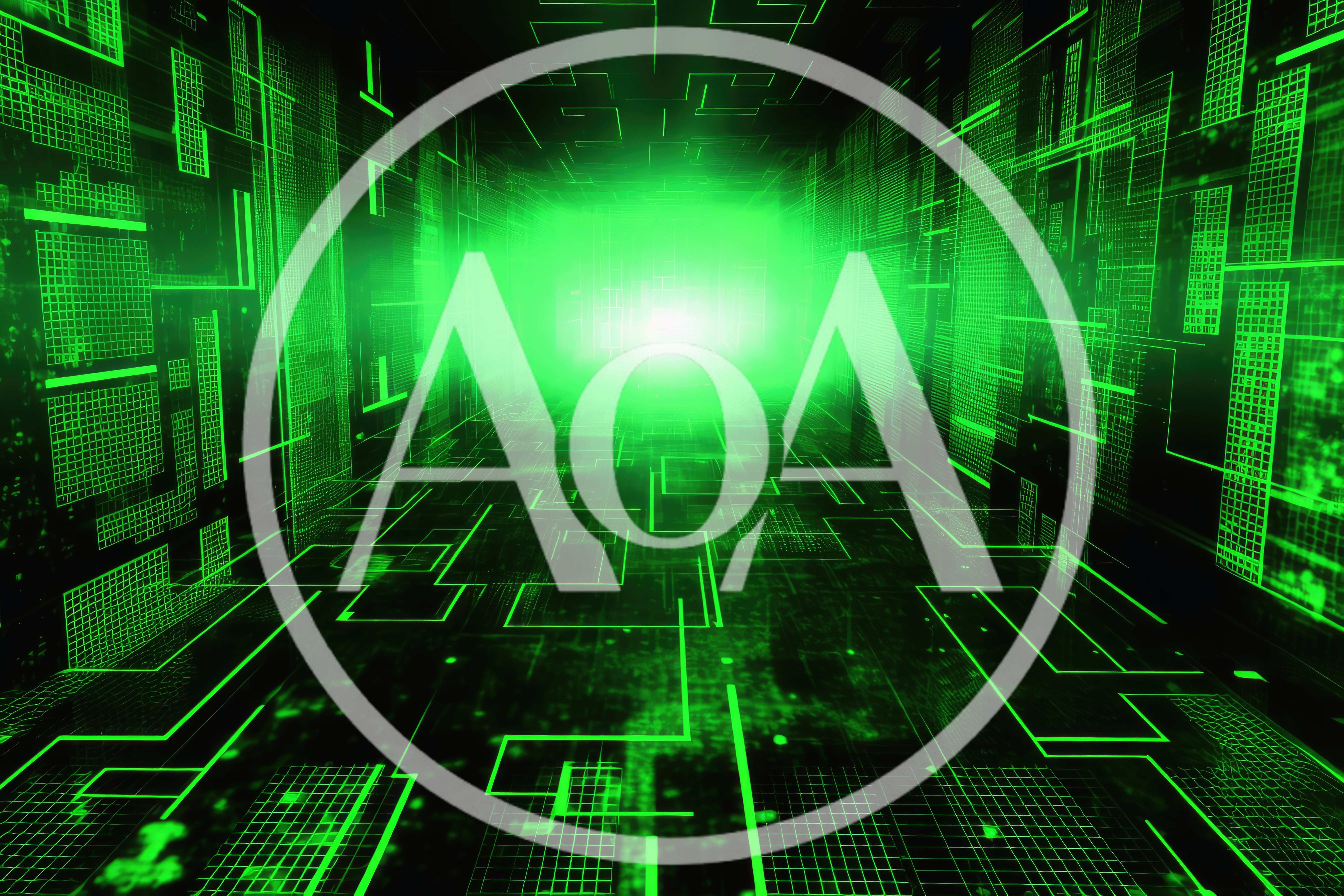 Digital Cyber Tunnel With Glowing Green Data Streams