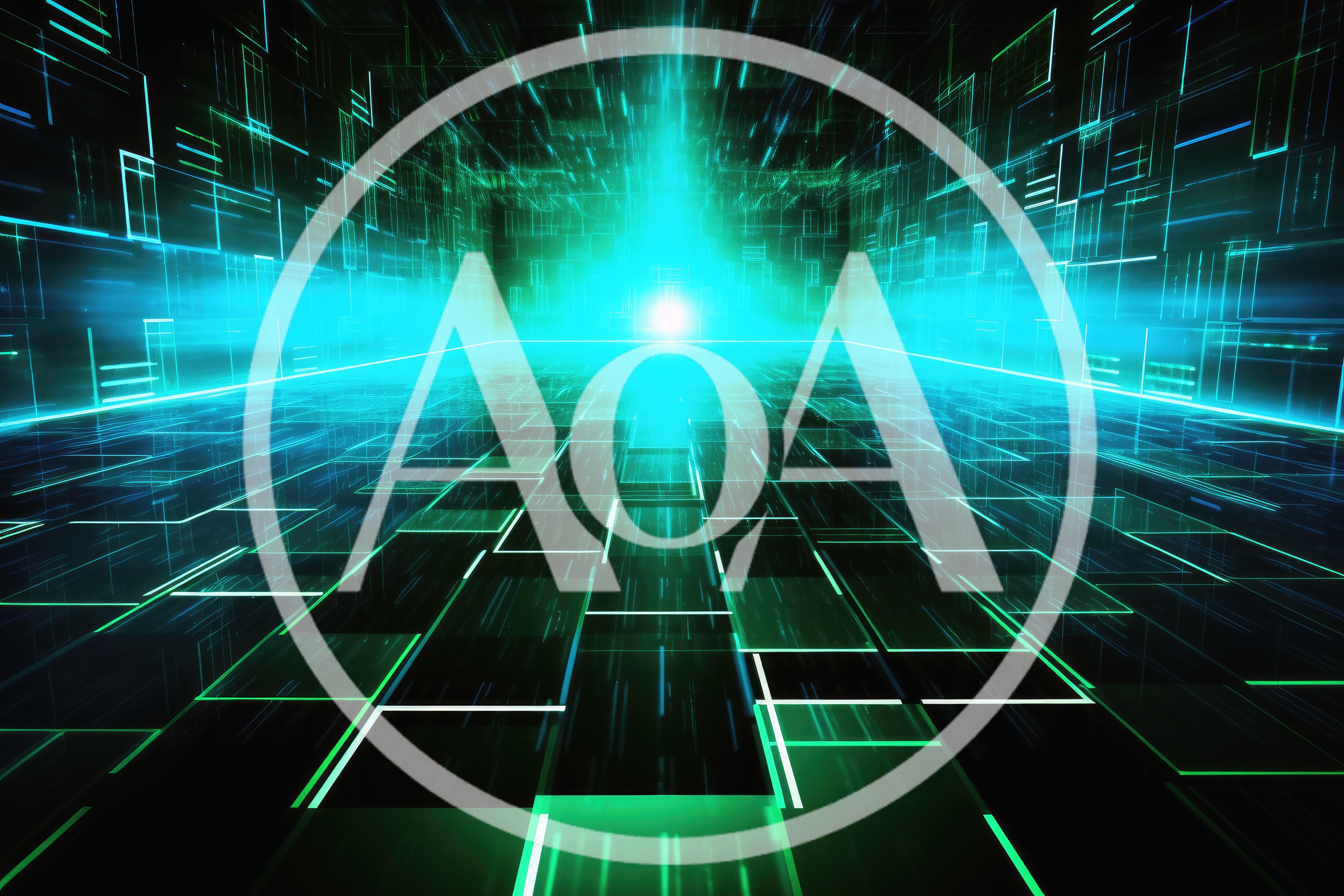 Digital Cyberspace Tunnel With Glowing Neon Grid
