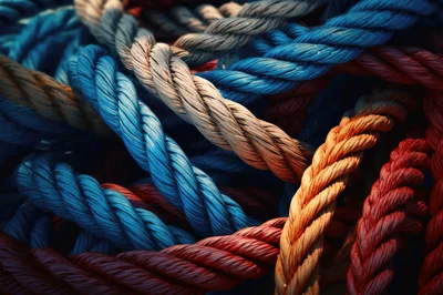 Close Up Of Colorful Twisted Synthetic Ropes