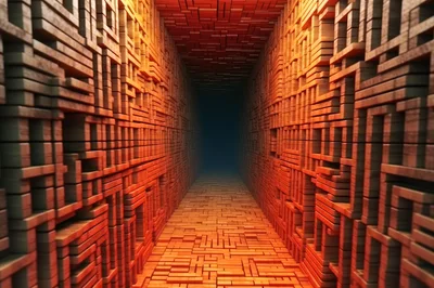Abstract Geometric Corridor With Glowing Orange Brick Texture