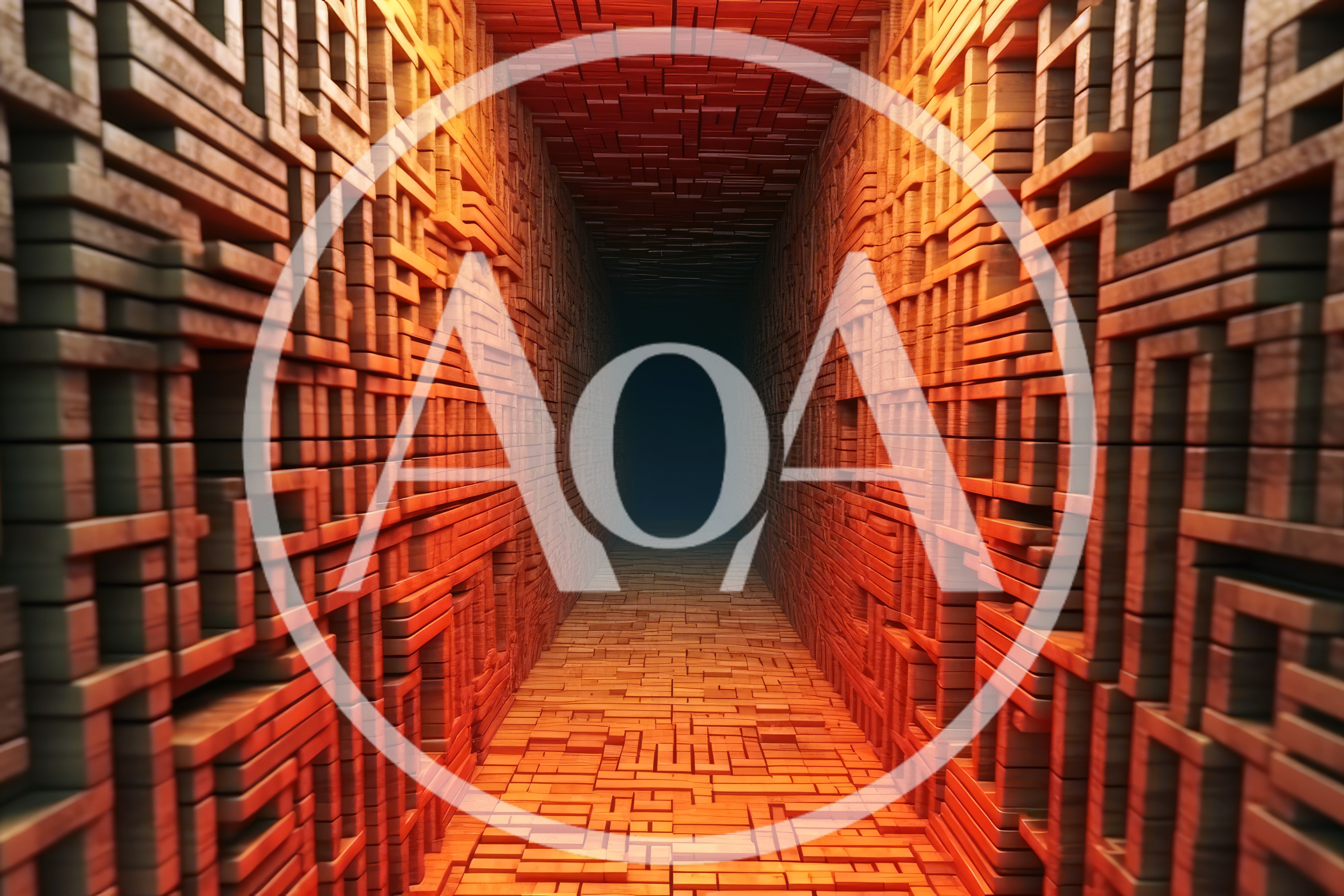 Abstract Geometric Corridor With Glowing Orange Brick Texture