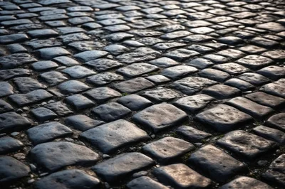 Close Up Of Traditional Cobblestone Street Surface