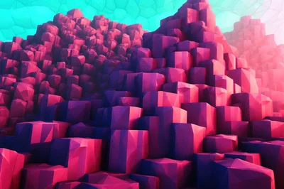 Abstract Geometric Pink Crystal Mountain Landscape