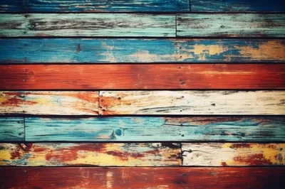 Distressed Multi-Colored Painted Wooden Planks Background