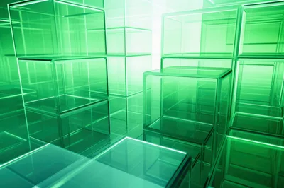 Abstract 3D Green Glass Cubes Background