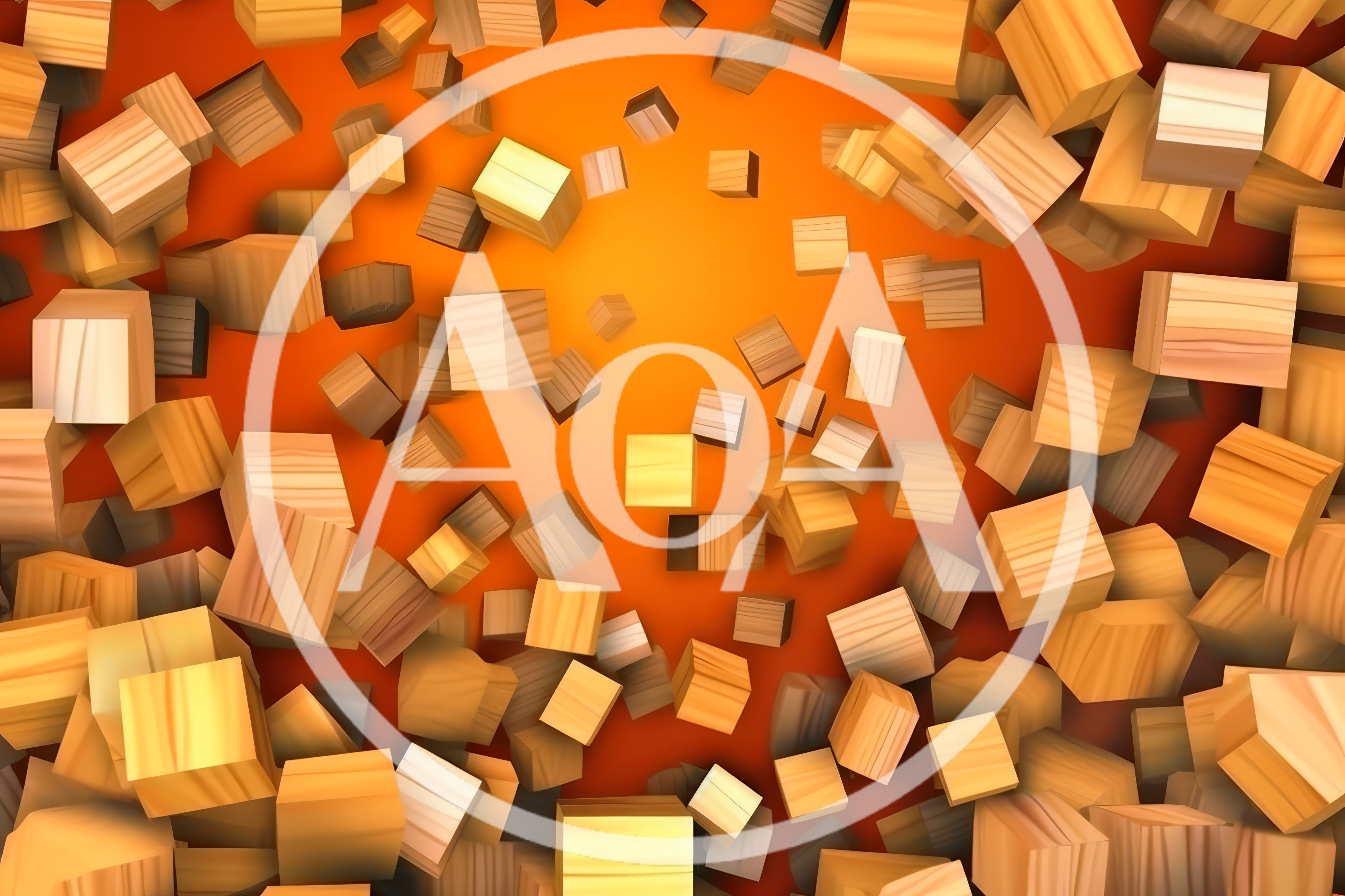 Abstract Floating Wooden Cubes On Orange Background