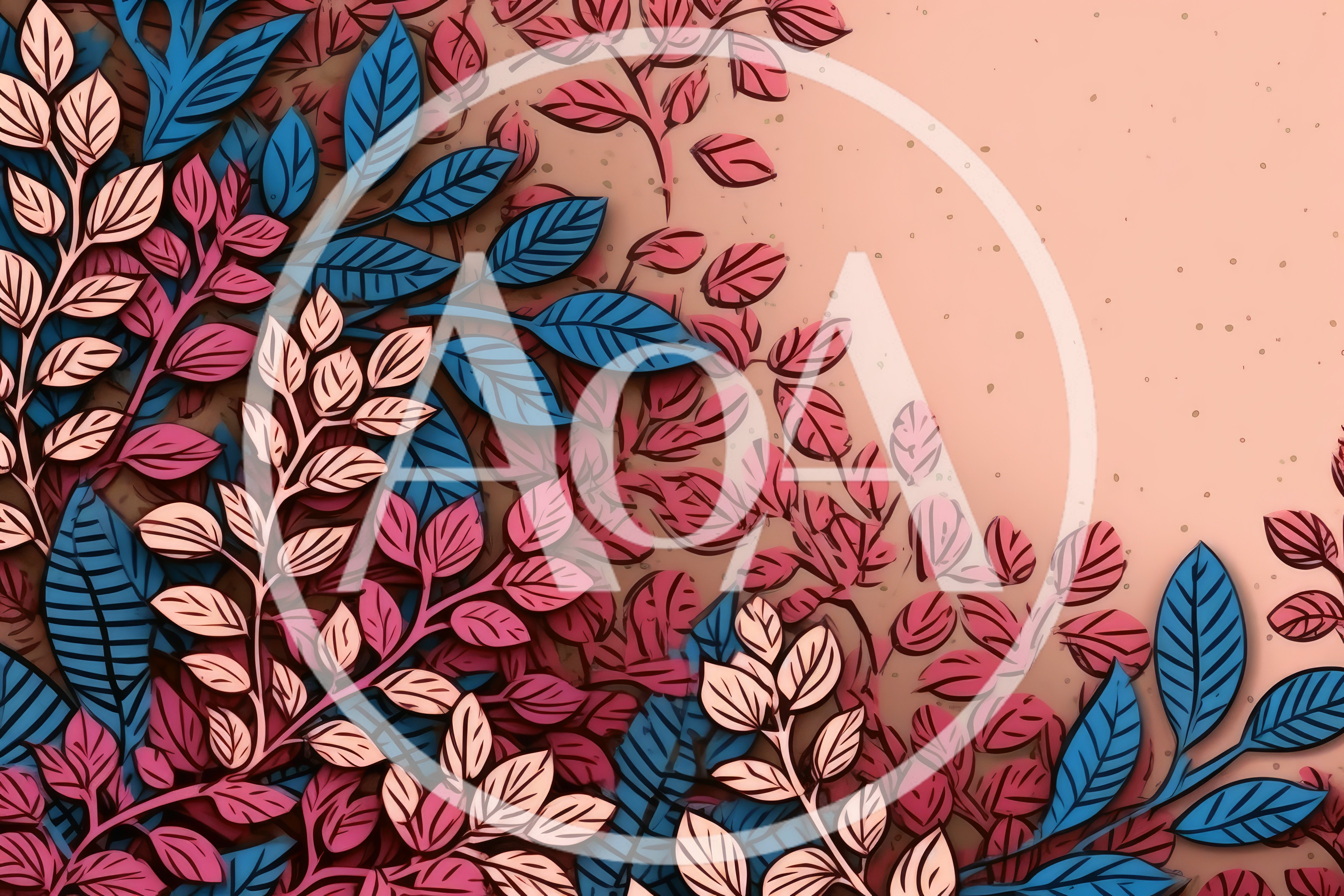 Stylized Botanical Illustration With Pink And Blue Leaves