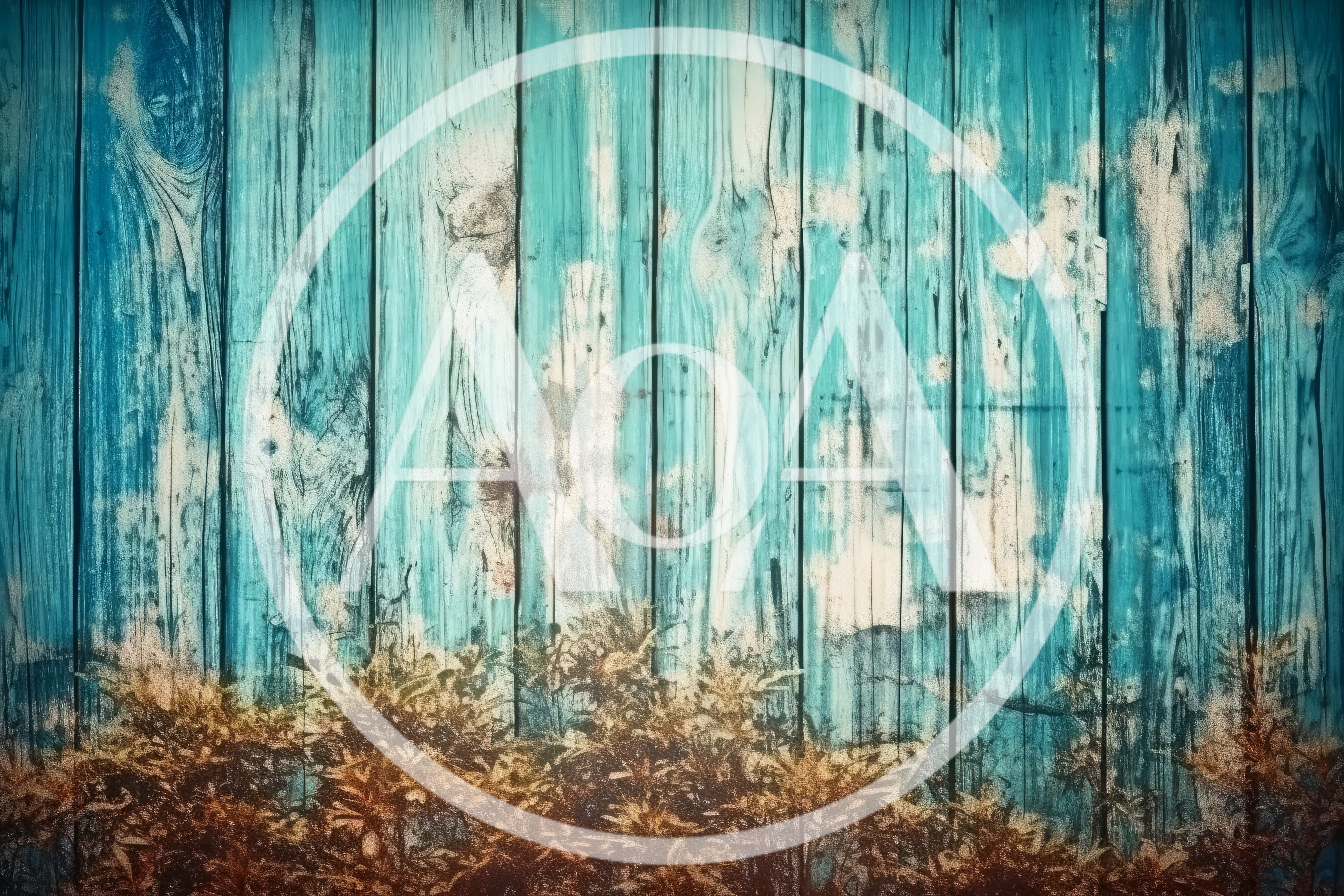 Rustic Teal Painted Wooden Planks With Autumn Foliage