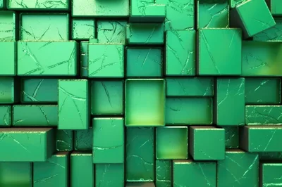 Abstract 3D Green Metallic Block Wall Background