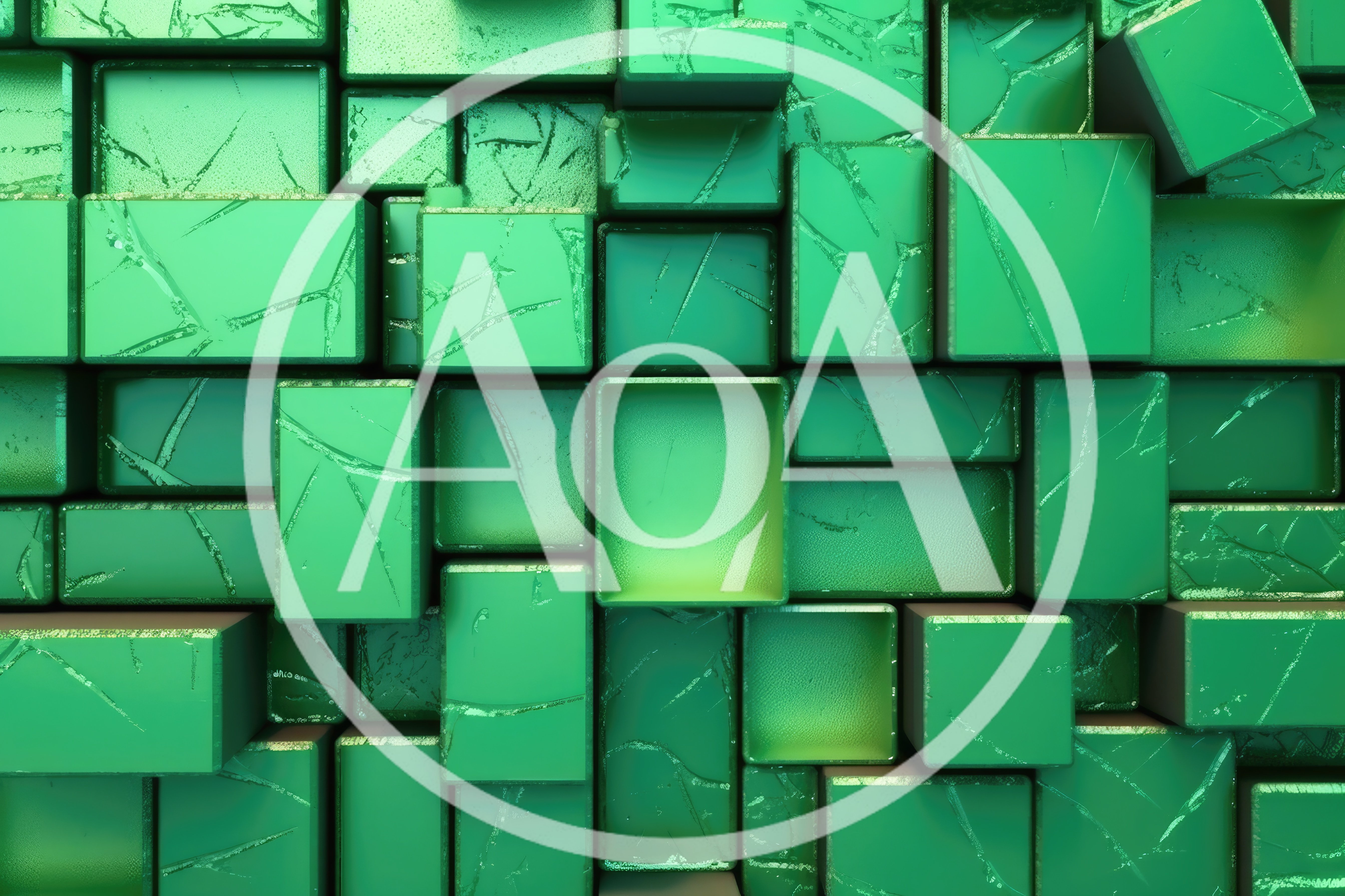 Abstract 3D Green Metallic Block Wall Background