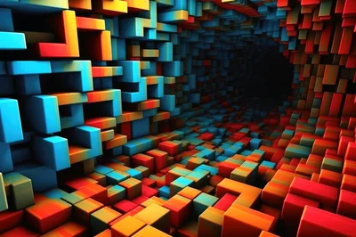 Abstract 3D Geometric Tunnel With Colorful Blocks