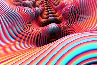 Abstract Fractal Tunnel With Vibrant Neon Striped Patterns